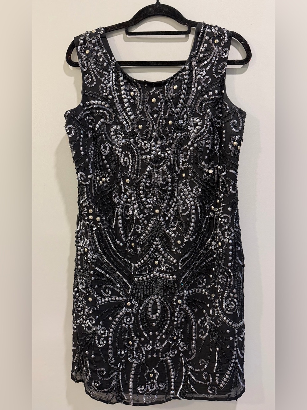 Shail K. 100% Silk Embellished Cocktail Dress Size 16W Black